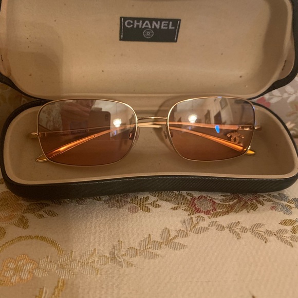 RARE CHANEL 2000S Orange Gradient Logo CC Dangling Sunglasses Gold Frame - Picture 7 of 9